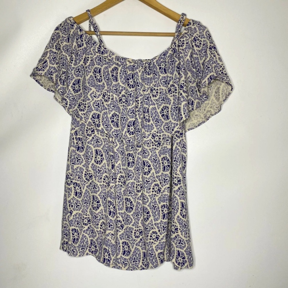Free People Off The Shoulder Floral Strap Top Blue Cream Size XS - Picture 5 of 7